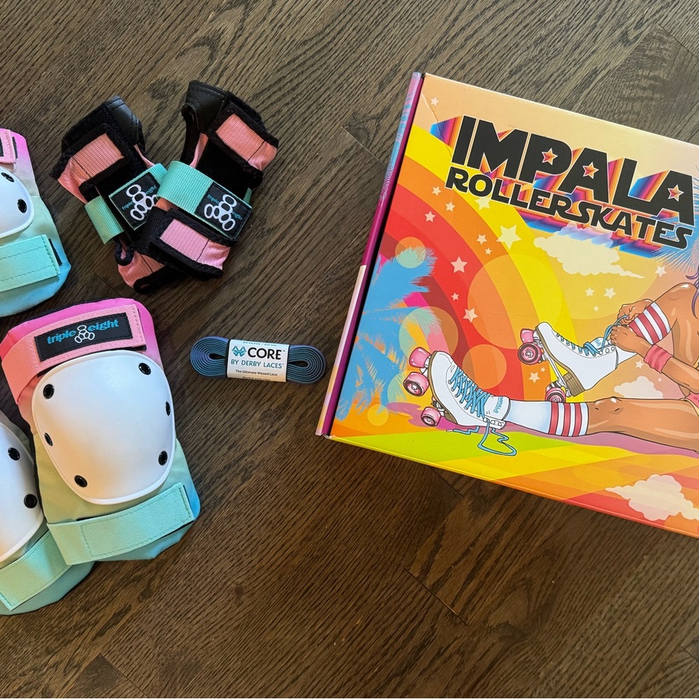 NEW in Box Impala Rollerskates Set with Protective Gear, extra laces
